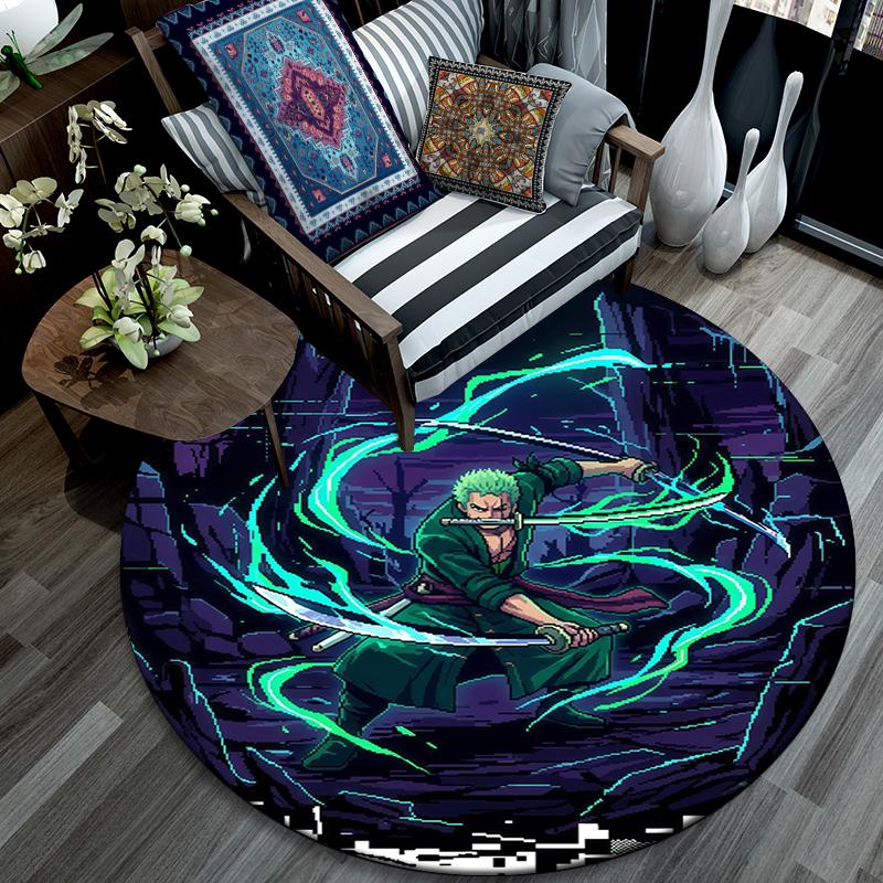 Runder Teppich mit Zoro-Muster, Teppich für Wohnzimmer, Schlafzimmer, Spielzimmer, Rutschfeste Bodenmatte, Feiertagsgeschenke und Geburtstagsgeschenke.
