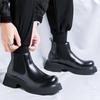 Chelsea boots 2024 men's new thick heel versatile elastic mouth short boots flat bottom round head cigarette boots 3166-Y