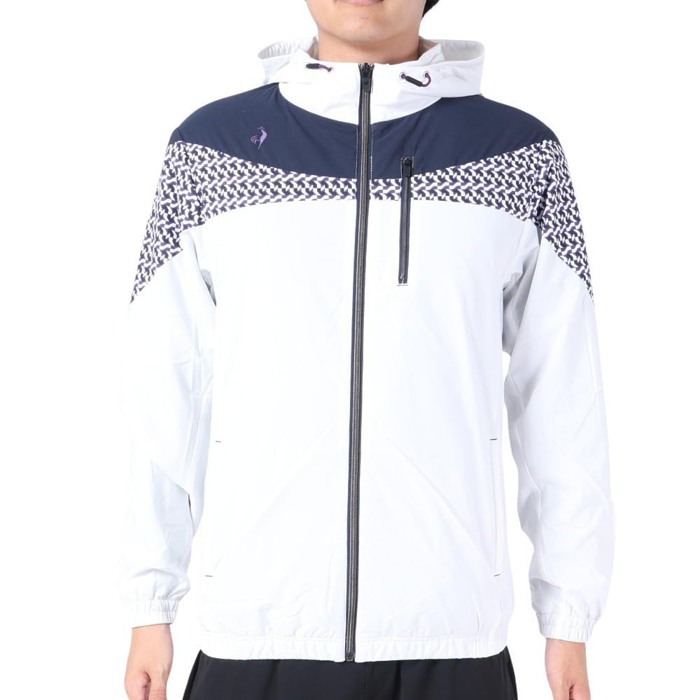 Coq Sportif Blouson Hooded Brushed Lining Water Repellent Windproof Heat Navi Golf QGMWJK05 WH00 LL [Le Golf] [Stretch Forcer] Men's (White)