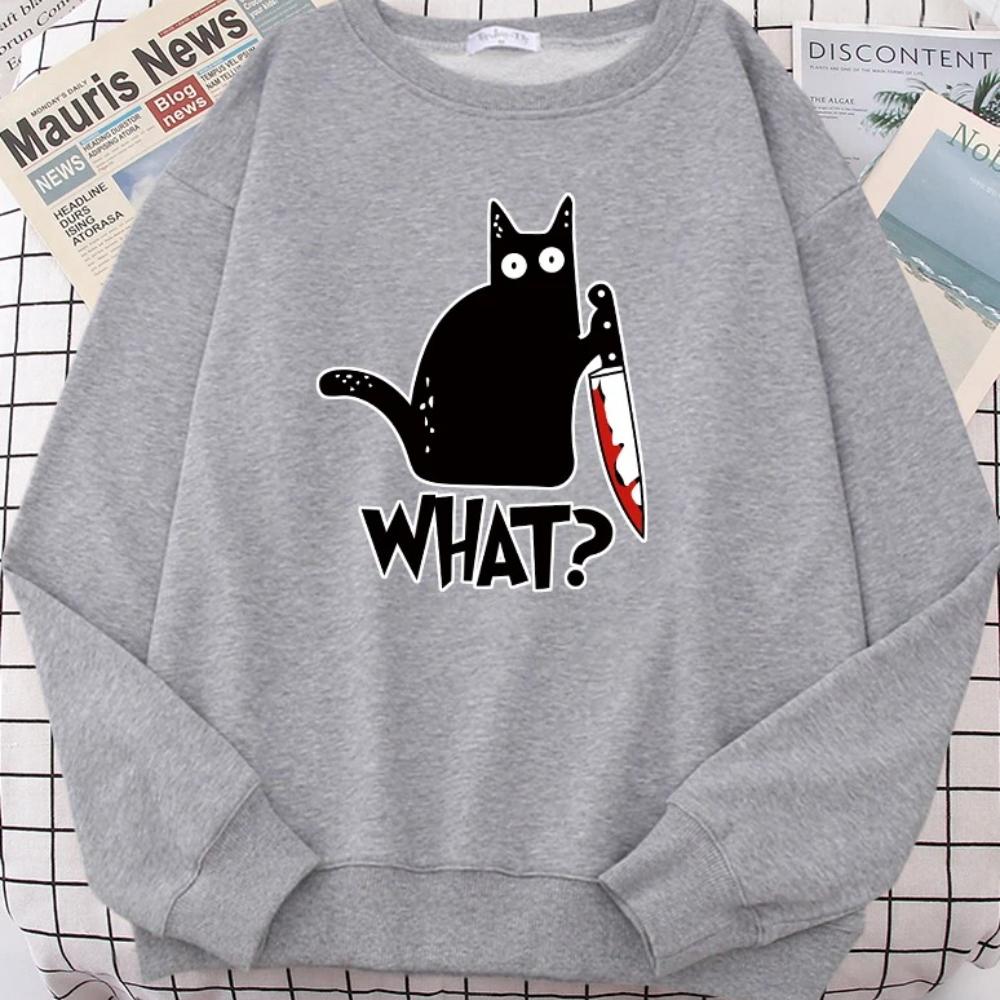 Kitchen Knife Black Cat Wha Women Sweatshirt Harajuku Casual Hoody Fashion Loose Hoodie Soft Warm vintage Fleece Female Tops S 1679₽
