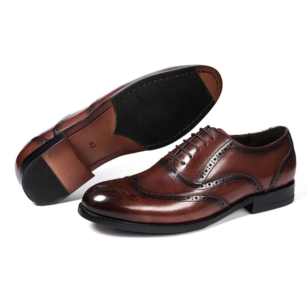 Brogue Style Men's Oxfords Genuine Leather Classic Wingtip Wedding Party Dress Shoes for Men Lace-Up Office Suit Formal Footwear
