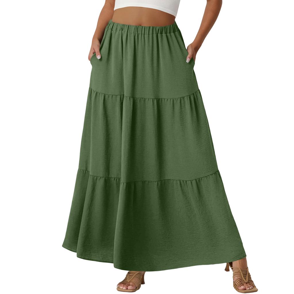 Damen Casual High Waist Kordelzug A-Linien Rock Farbiger Rock Mit Taschen