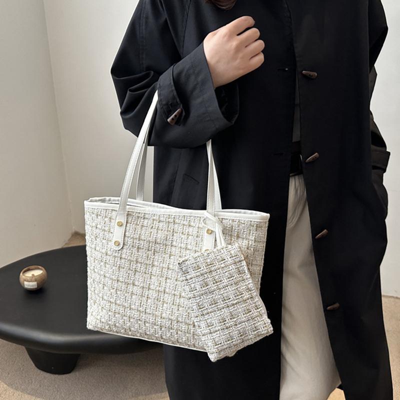 Large Capacity Women Shoulder Underarm Bags Simple Plaid Versatile Ladies Tote Bag Purse Portable Female Handbags with Zipper