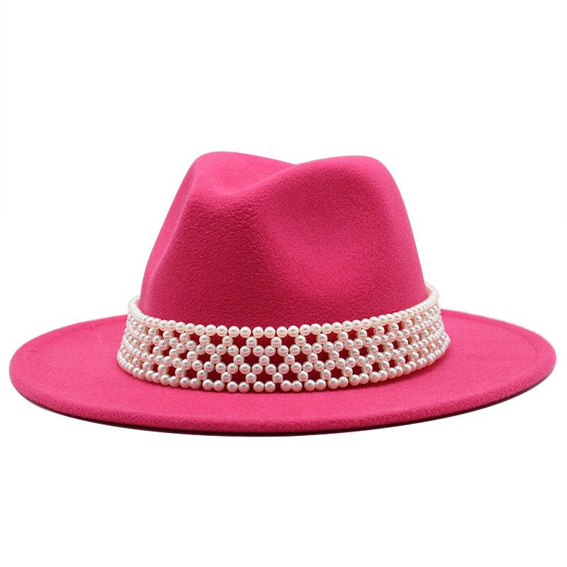 Ladies Hat Trendy British Style Versatile Jazz Hat High-End Pearl Woolen Top Hat