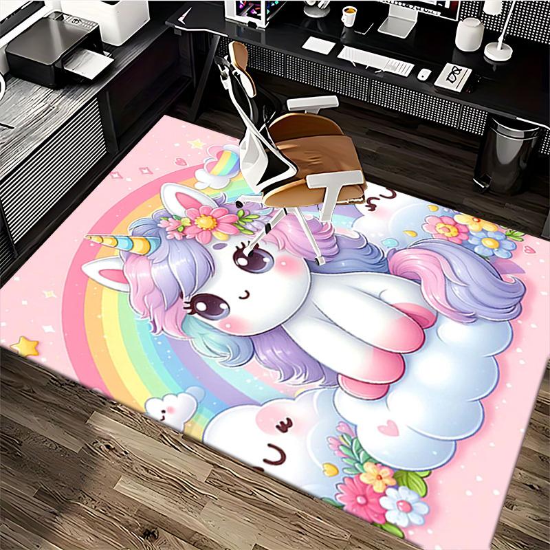 1pc Anime Unicorn Chair Mat - Cute Rainbow Floral Design, Non-Slip Office Rug for Desk, Festival Gift, Seasonal Decor, Suitable for Home and Office Us