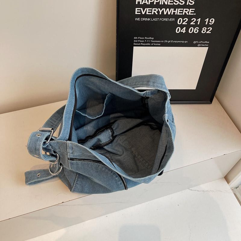 Denim Messenger Bag med Stor Kapacitet Dam Vintage Axelväska Crossbody-väska