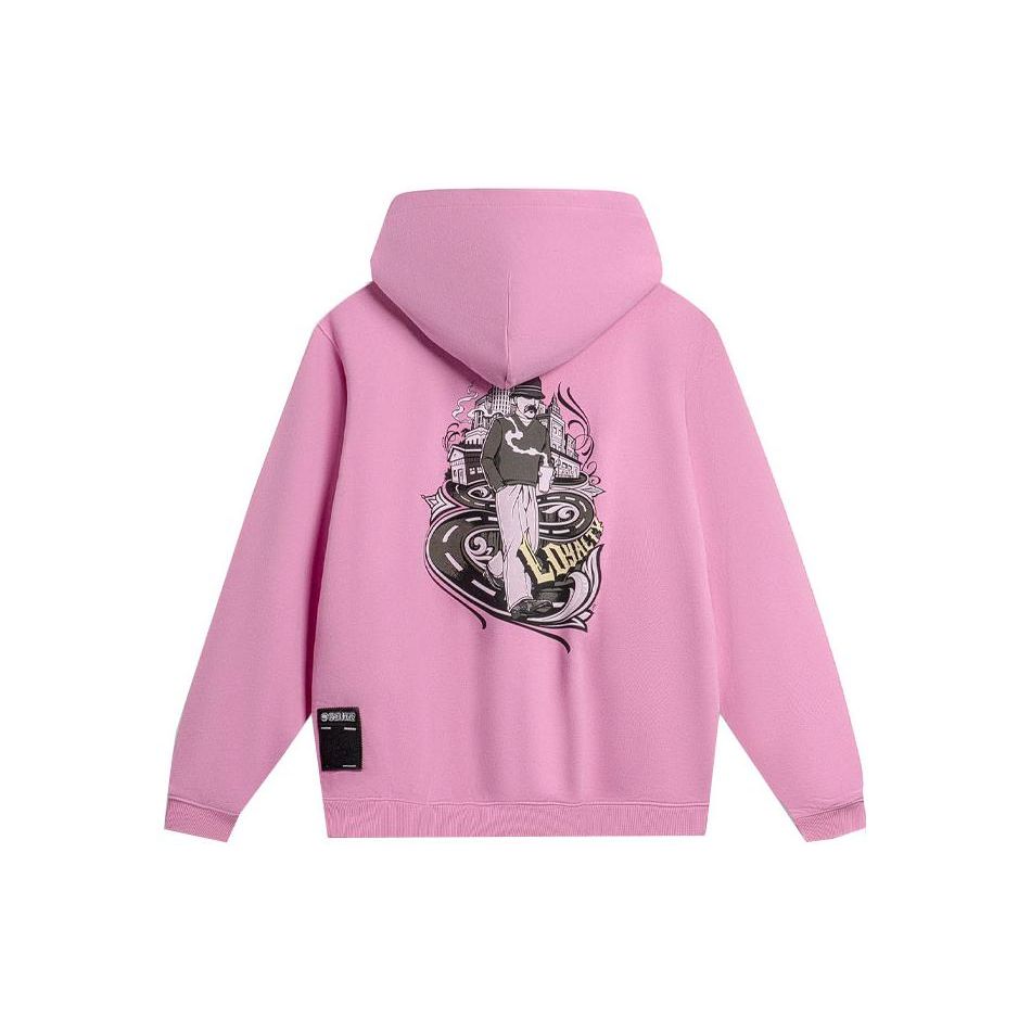 Felpa con Cappuccio Li Ning Badfive X Mister Cartoon con Lettere Stampate Unisex Felpe Rosa Sognante AWDTB97-2