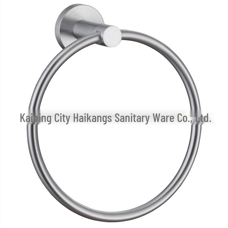 Black Brushed Stainless Steel Round Towel Rack - Bathroom Towel Ring Storage
