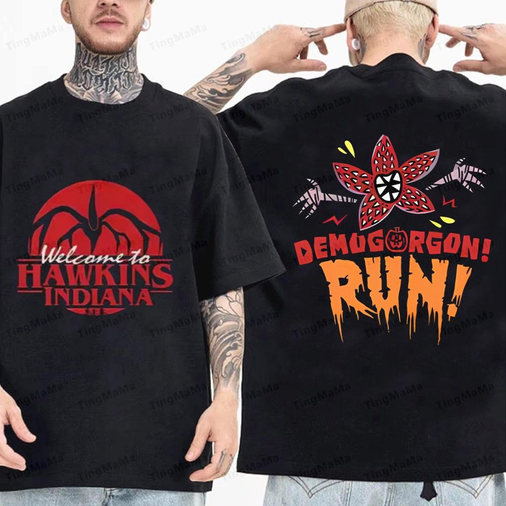High Quality Cotton Eddie Munson Stranger Print Tshirt Vintage Demogorgon Cannibal Flower Hawkins Graphic Streetwear Men Women
