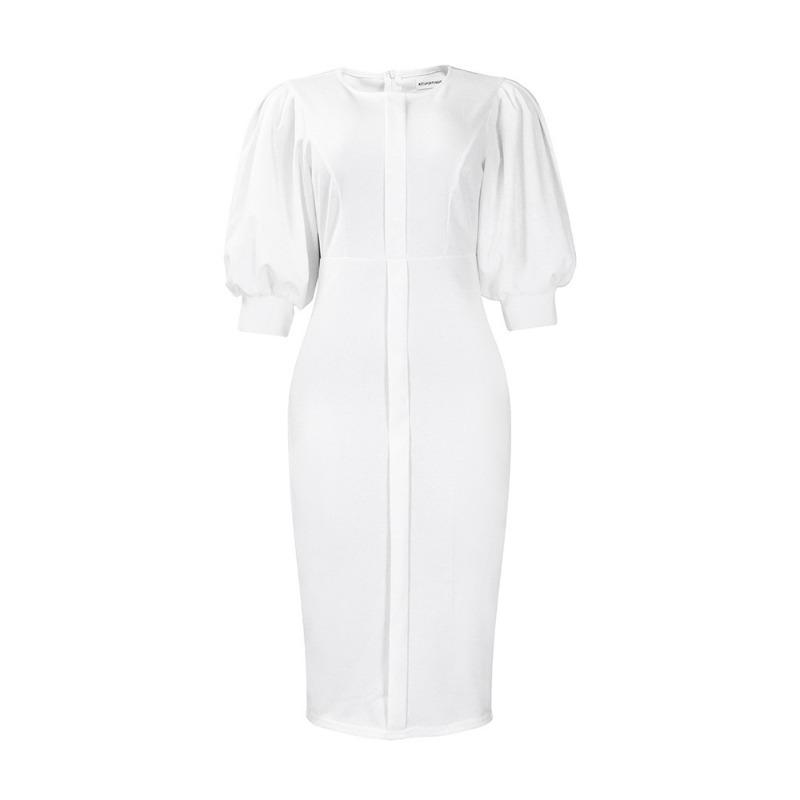 

Women s dress summer new bubble sleeve temperament hip-wrapped large-size dress S