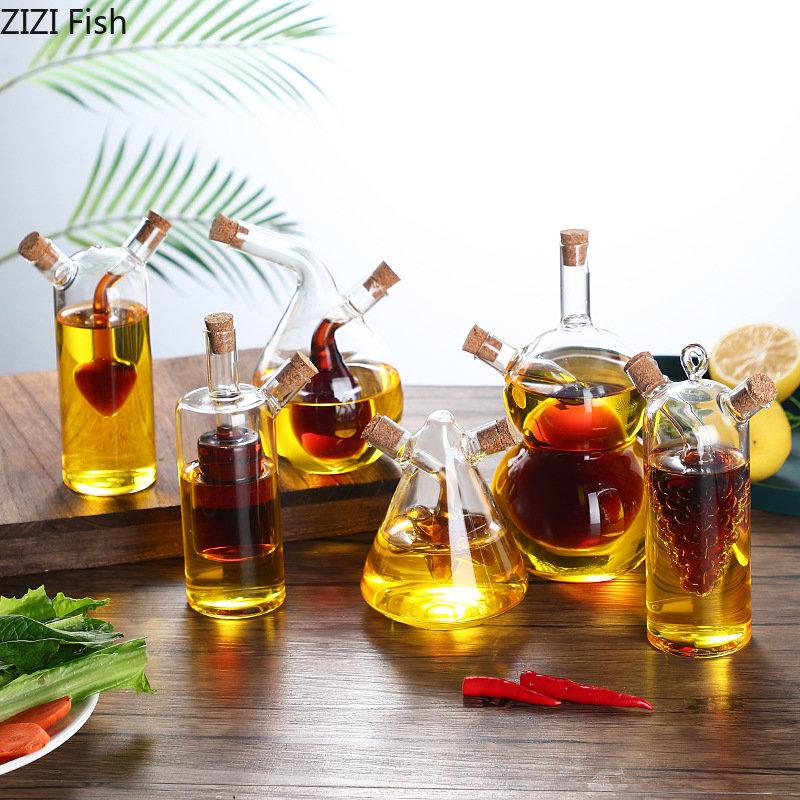 2-in-1 Double Layer Bottle Sauce Oil Vinegar Glass Bottle Condiment Seasoning Sealed Kitchen Storage Bottles Jars Kitchen Tools