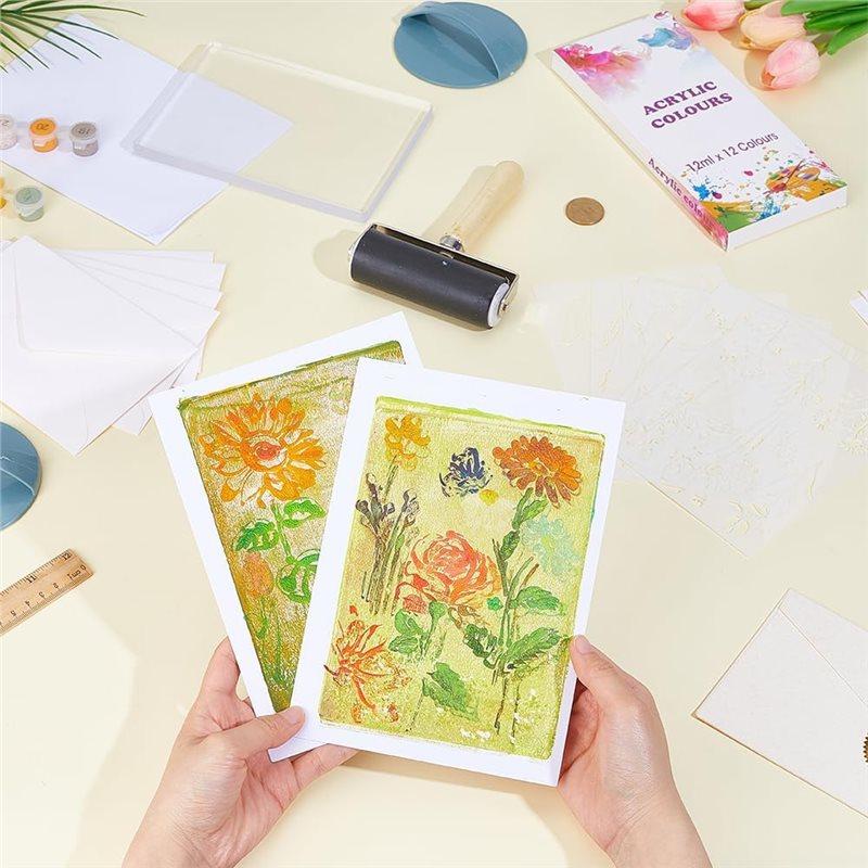 2025 Trend Reusable Gelatin Print Plate 12.7X17.8 Cm/5X7 Inch Gel Printing Kit Stencils, Acrylic Paint, Essential Tools For Adul