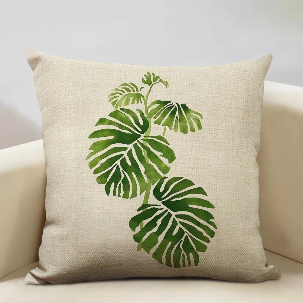 Home Decor Exotic Green Leaf Pattern Pillow Covers Pattern Cushion Cover Suitable For Sofa Bedroom Car Pillow Cover