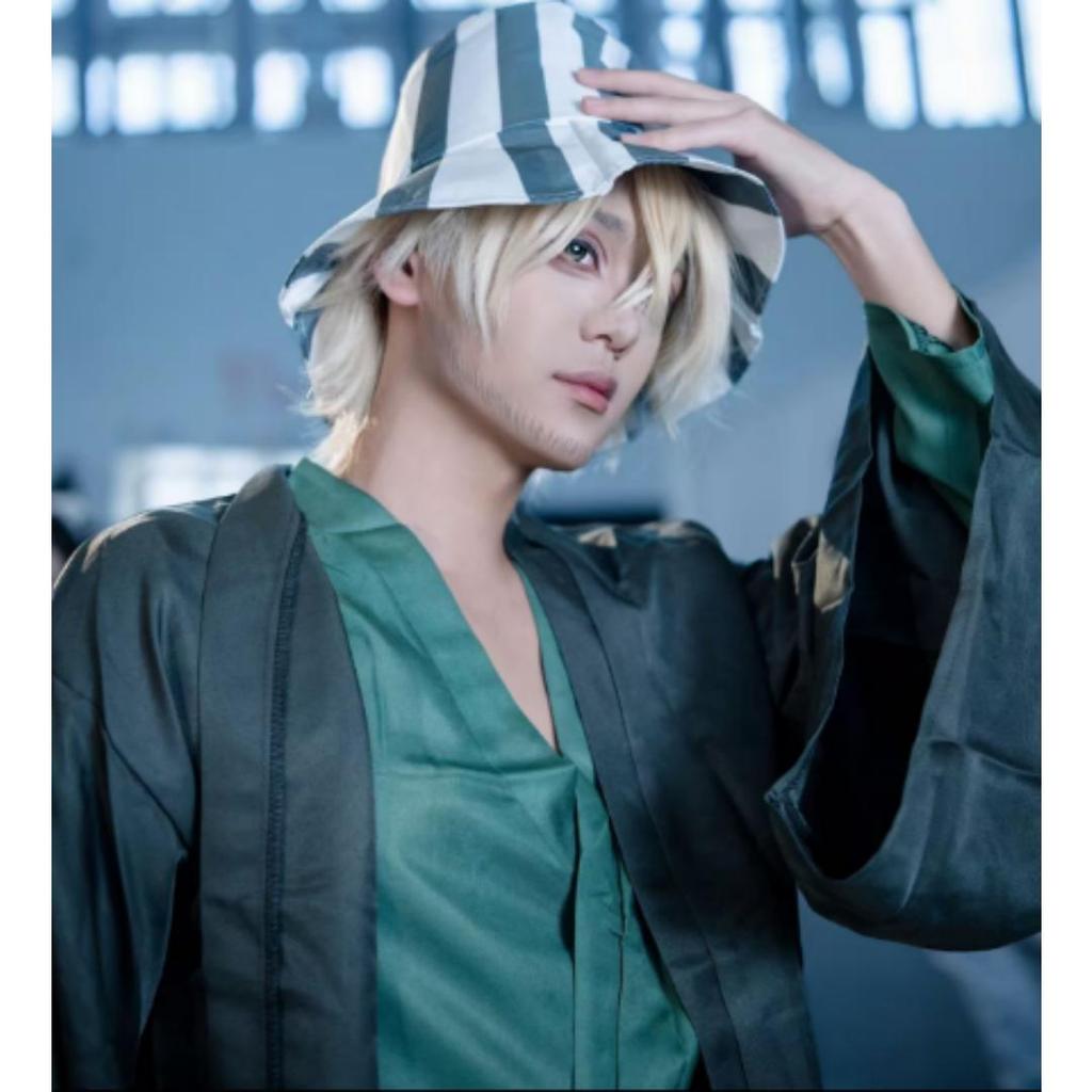 Hot Anime Bleach Cosplay Urahara Kisuke Gotei 13 Costume Kimono Uniform Cape Top Pants Hat Suit For Halloween Carnival Party