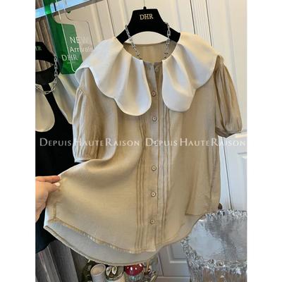 French Doll Collar Short-sleeved Shirt for Women with Puff Sleeve Design Pure Lust Top