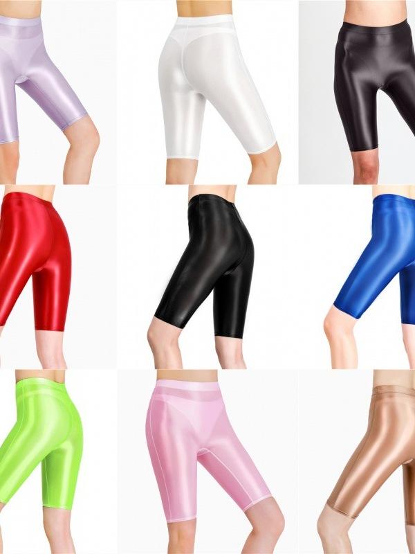 Pantaloni Scurți Noi cu Luciu de Ulei din Plasă Șapte Puncte Pantaloni Sexy de Yoga Elasticitate Ridicată Perspectivă Stil Coreean Modă Femei Policrom 4Hoa