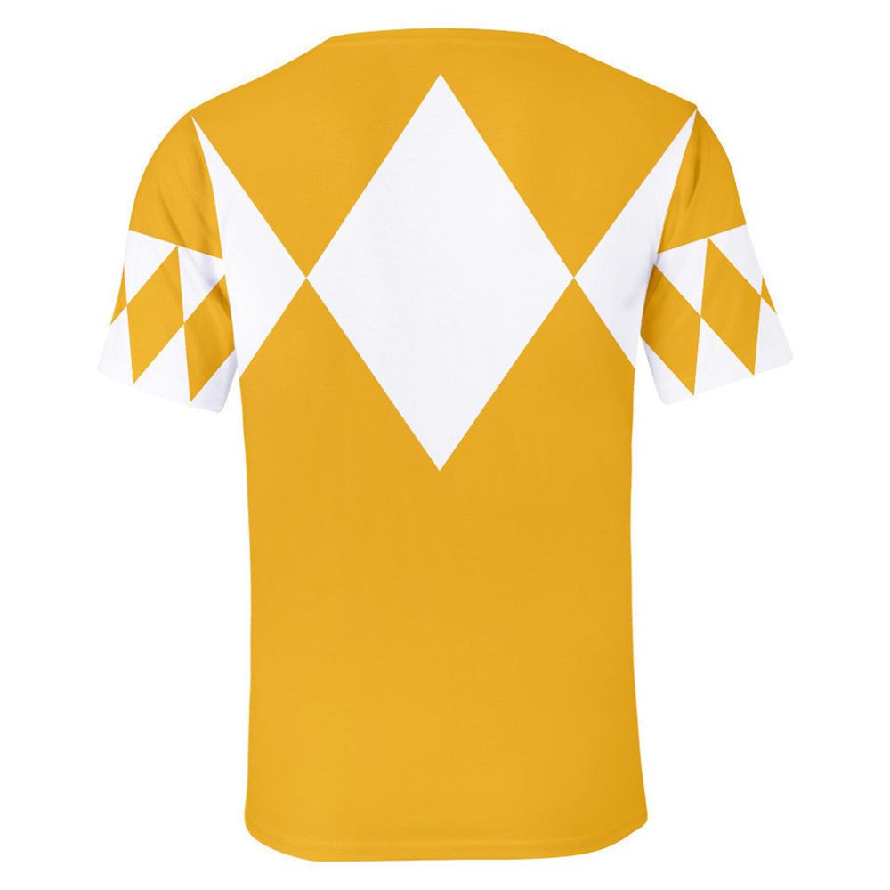 Yellow Ranger Costume T-Shirt Unisex Mighty Morphin Power Rangers Saber-Tooth Tiger Emblem 3D Print Cosplay Short Sleeve Casual Tee