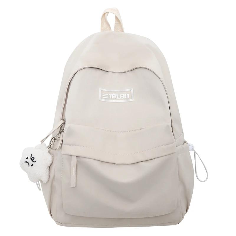 

Рюкзак женский из цельного нейлона для молодежи, кампус, для девочек, симпатичный, с подвеской, карманом на молнии белый