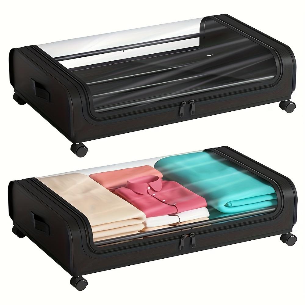 GoMaihe Under Bed Storage with Wheels:Underbed Storage Containers with Clear Lids - Rolling Drawers & Bins for Shoes Clothes in Dorm Bedroom
