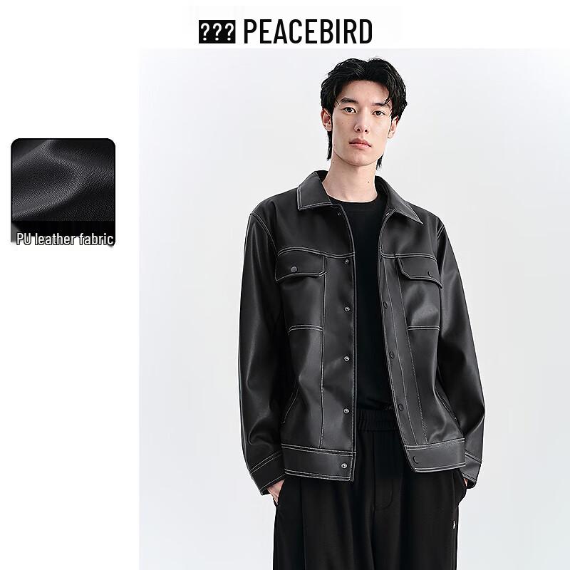 

PEACEBIRD Men s Faux Leather Lapel Jacket with Topstitching S