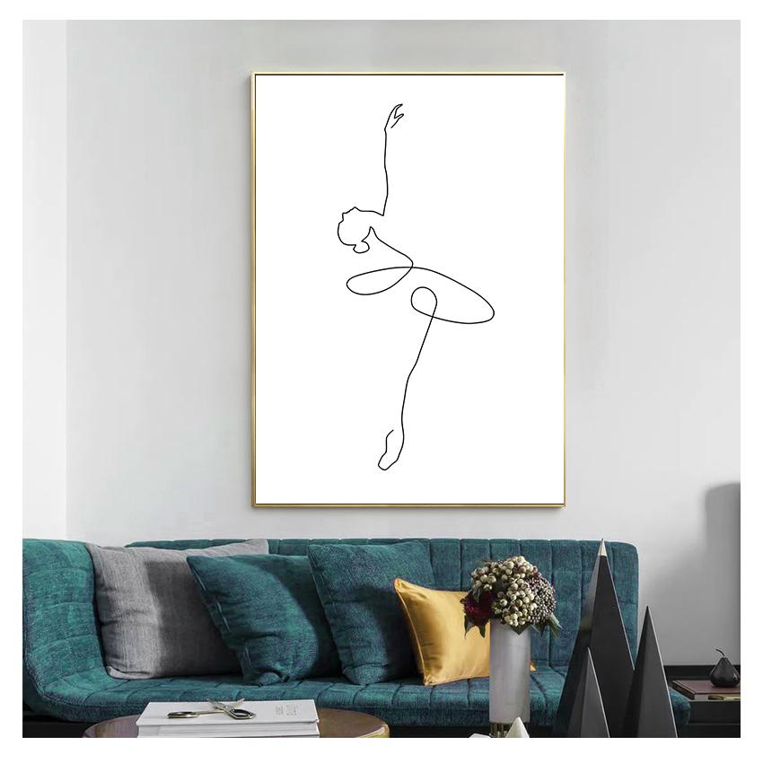Body Drawing Art Canvas Painting Black White Artwork Picture Dance Poster Girl Room Wall Decor Abstract Ballerina Print One Line