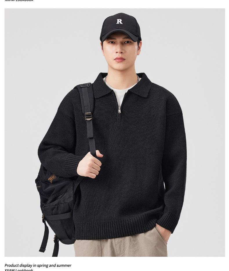 Mu Yuan Unisex American Cleanfit Polo Collar Sweater - Casual, Loose, Versatile Knitwear for Men