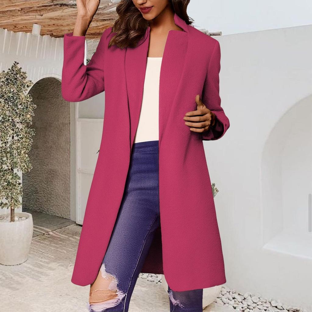 Fashionable Women's Coat Trend Plus Size Tweed Long Suit Jacket Stylish And Elegant Solid Color Coat