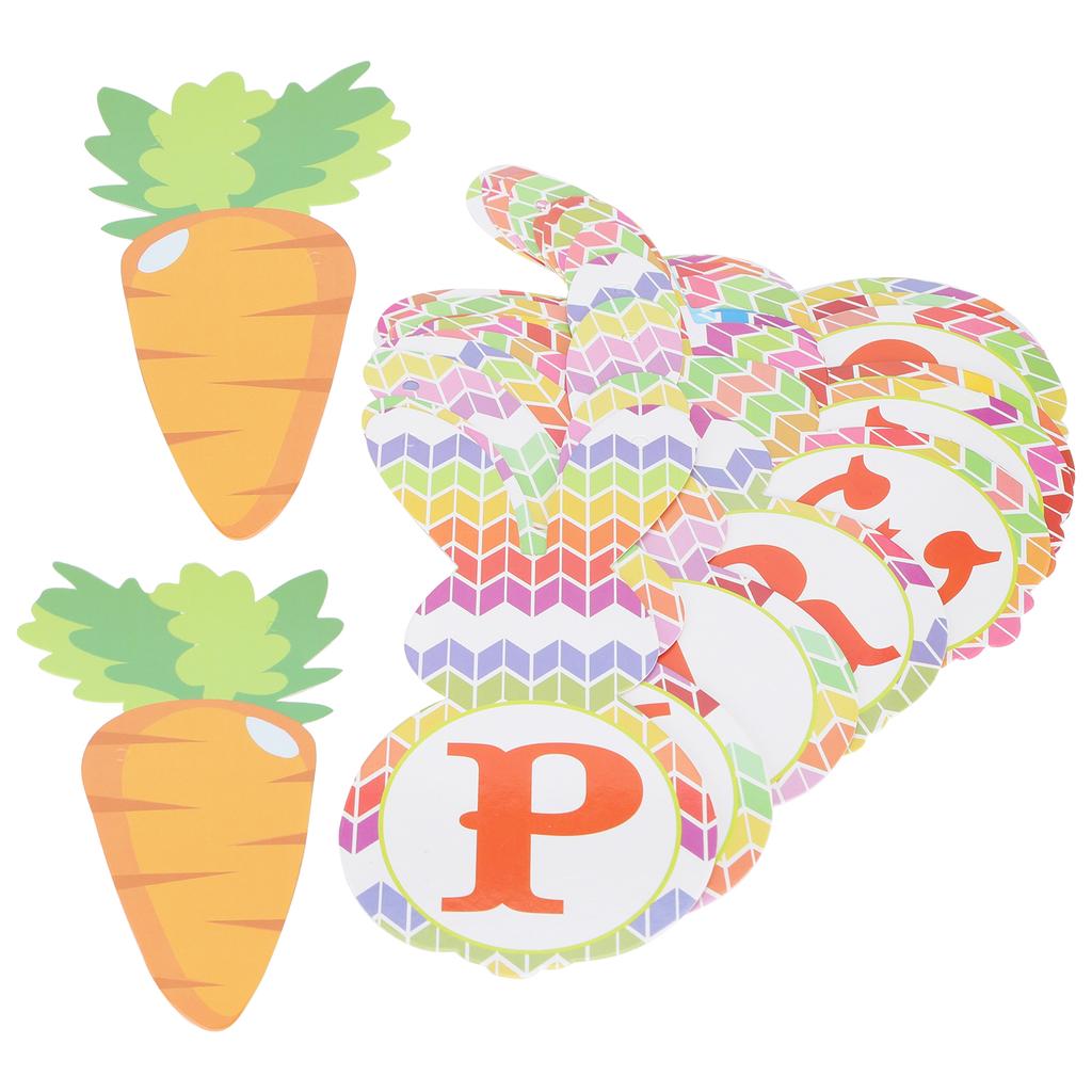 Paper Card Banner Rabbit Carrot Shape Strip Easter Festival Letter Decoration with Rope