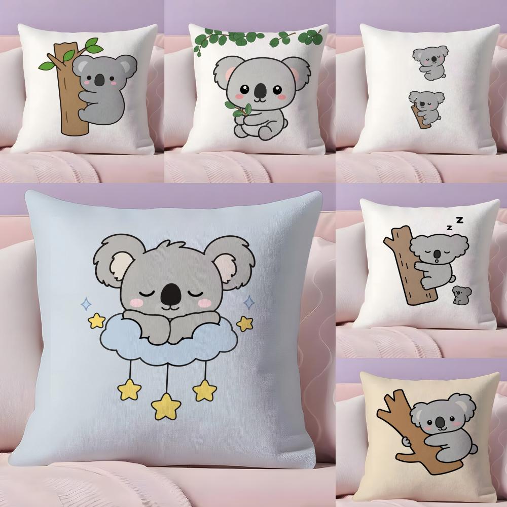 Cartoon Cute Koala Cushion Cover Plush Fabric DoubleSided Printed Invisible Zipper Sofa Pillow Case Home Bedroom Decor