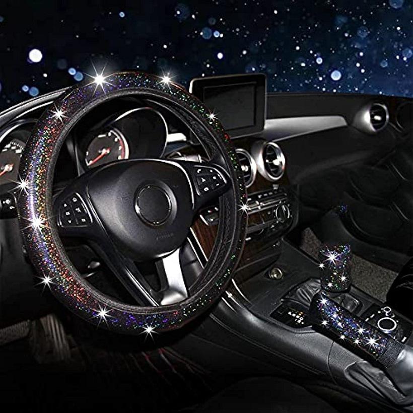 Bling Car Steering Wheel Cover Elastic Handle Cover Colorful Bronzing Universal 37/38cm BlingBling Steering Wheel Accessories