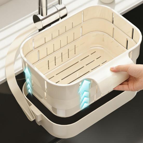 Yousheng Hanging Drain Basket, Foldable with Reinforced Handle Design, Retractable Waterproof Moisture-Proof Basket for Bathroom Kitchen