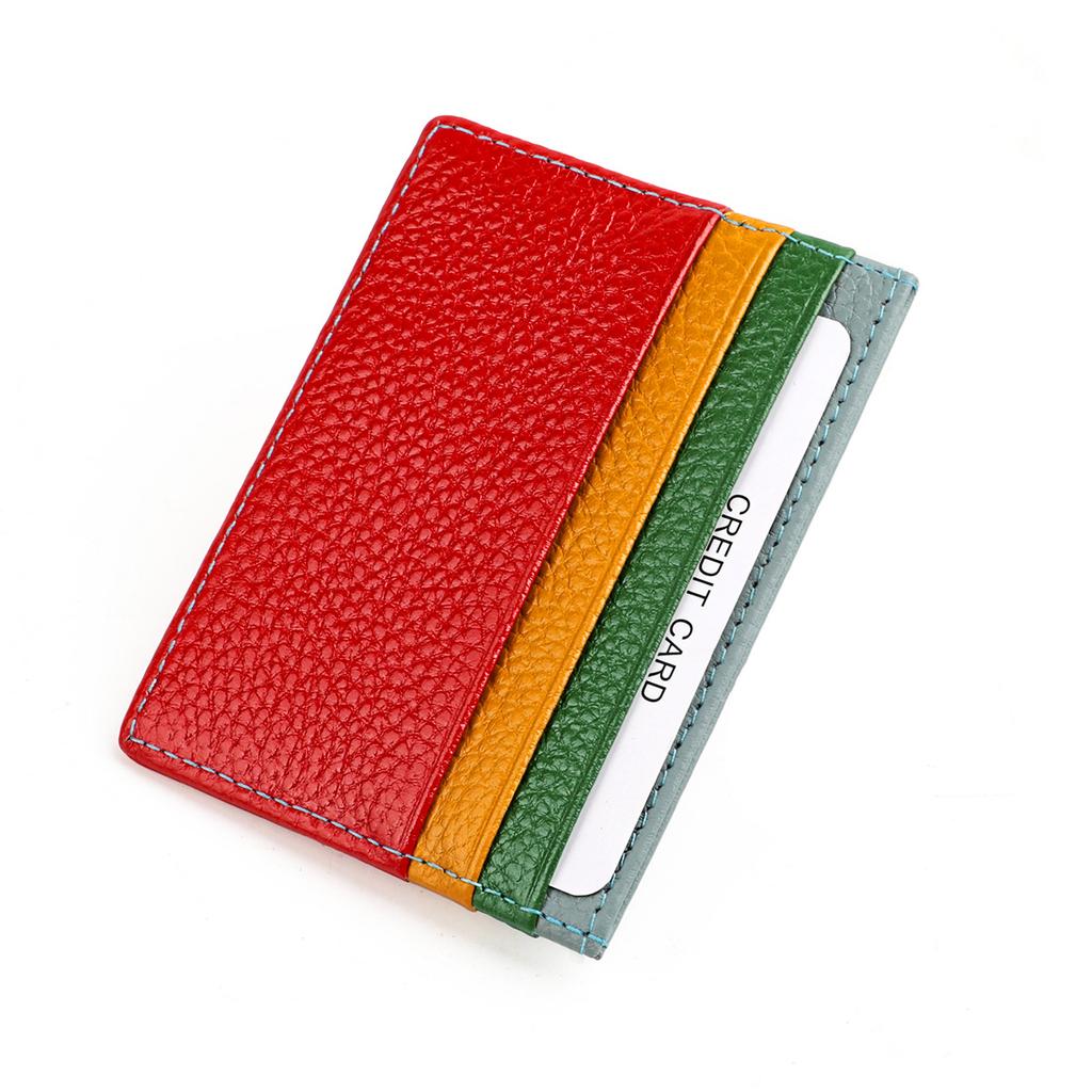 Ultra-thin Unisex Multicolor Card Header Cowhide Multi-Card Slot Mini Wallet-Dark Brown
