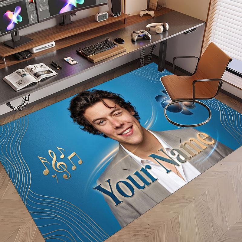 Custom Rug Harry Styles Pattern Print Name Text Soft Non‑Slip Floor Carpet for Home Indoor Decoration