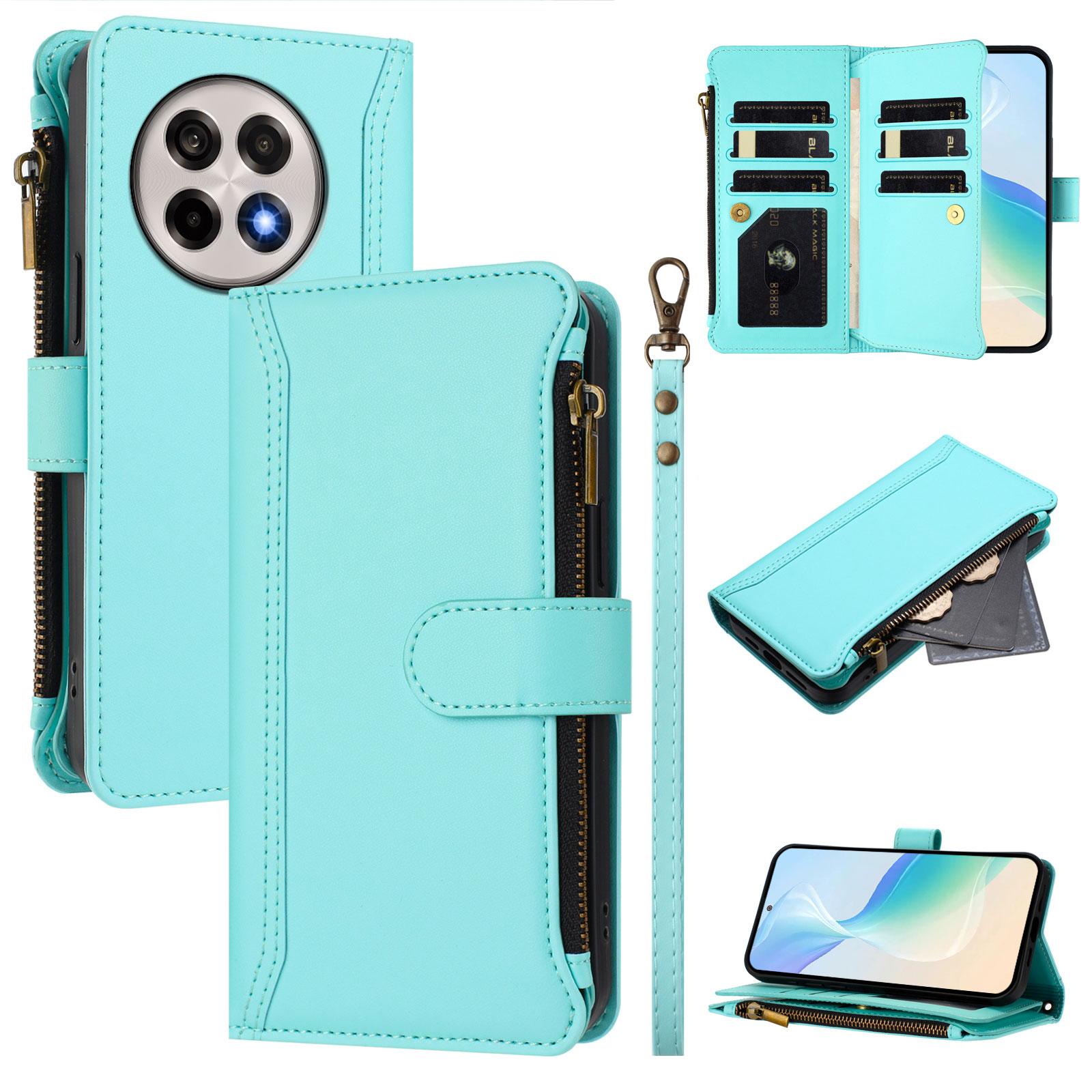 

Для OnePlus Ace 5 Pro 5G/OnePlus 13R 5G Шкіряний чохол 9 слотів для карток Гаманець на блискавці Підставка Чохол для телефону з ремінцем на зап ястя E