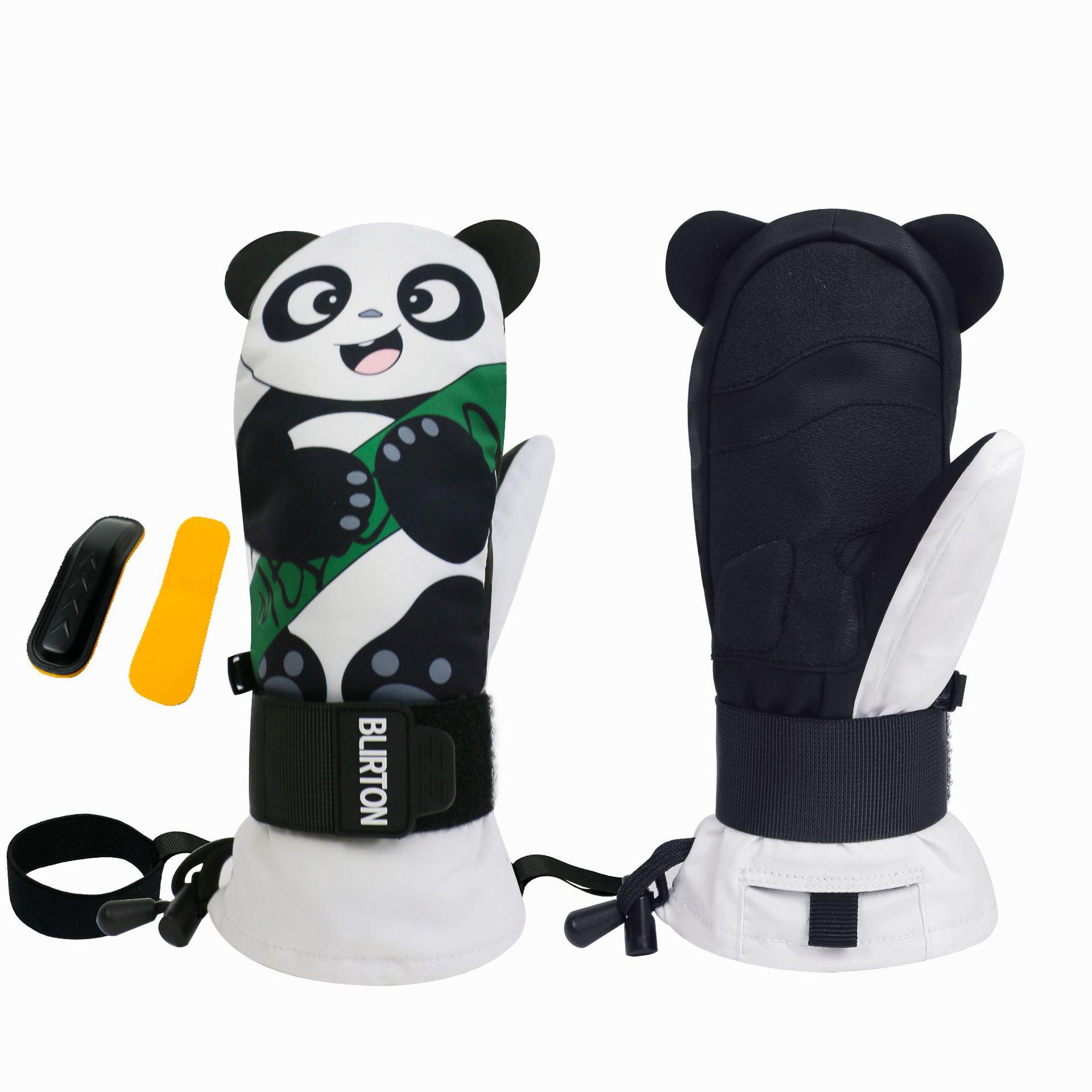 

Детские водонепроницаемые лыжные перчатки с мультяшной пандой, двухслойные - теплые и износостойкие для снежного сезона M