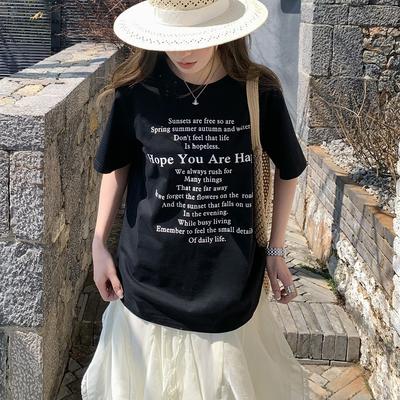 T-shirt estiva in puro cotone da donna con stampa di lettere harajuku Scollo a O larga Casual Y2K Top magliette per ragazza giovane nero bianco streetwear