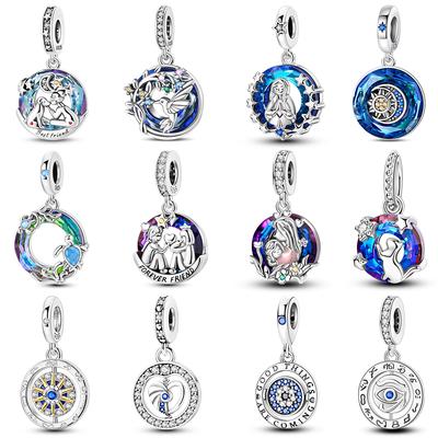 Authentic Copper Blue Life Tree Evil Eye Sun Round Charms Pendants Fit Qikaola Original Bracelets Diy Jewelry