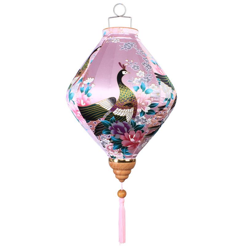 12/14Inch Chinese Traditional Style Silk Lantern Retro Peacock Pattern Hanging Lantern Vietnam Japan Spring Festival Party Decor