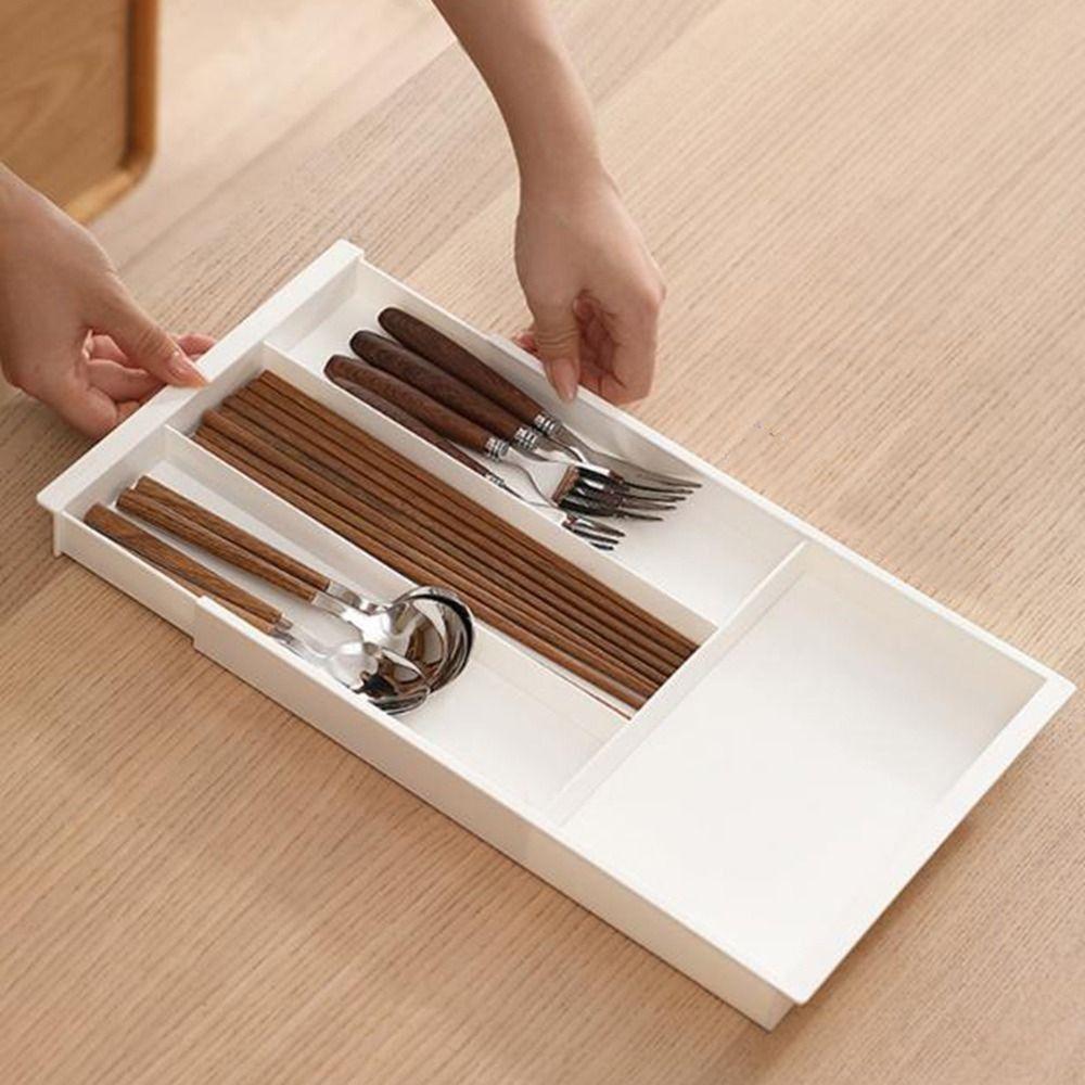 Plastic Adjustable Flatware Tray Space Saving Silverware Drawer Organizer for Kitchen