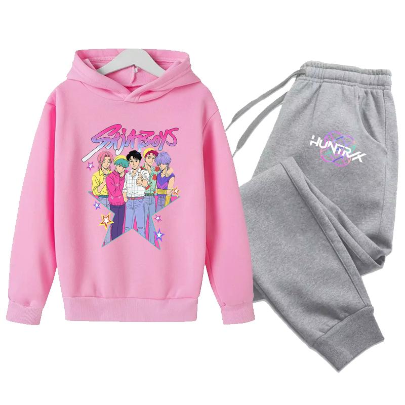 

Худи Y2K+Брюки Спортивные костюмы KPop Охотники на демонов Корейский стиль Детский костюм с худи KPop Охотники на демонов С принтом Детская одежда 170cm