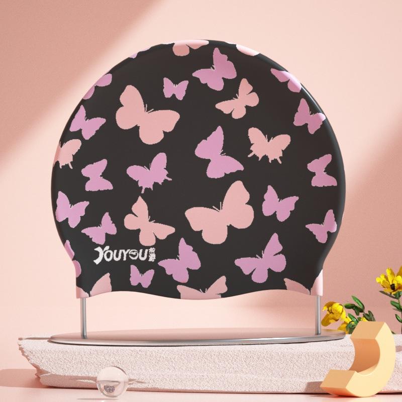 Adults High Elastic Cute Swimming Caps Women Waterproof  Pool Cap Protect Ears Long Hair Large Silicone Bath Hat