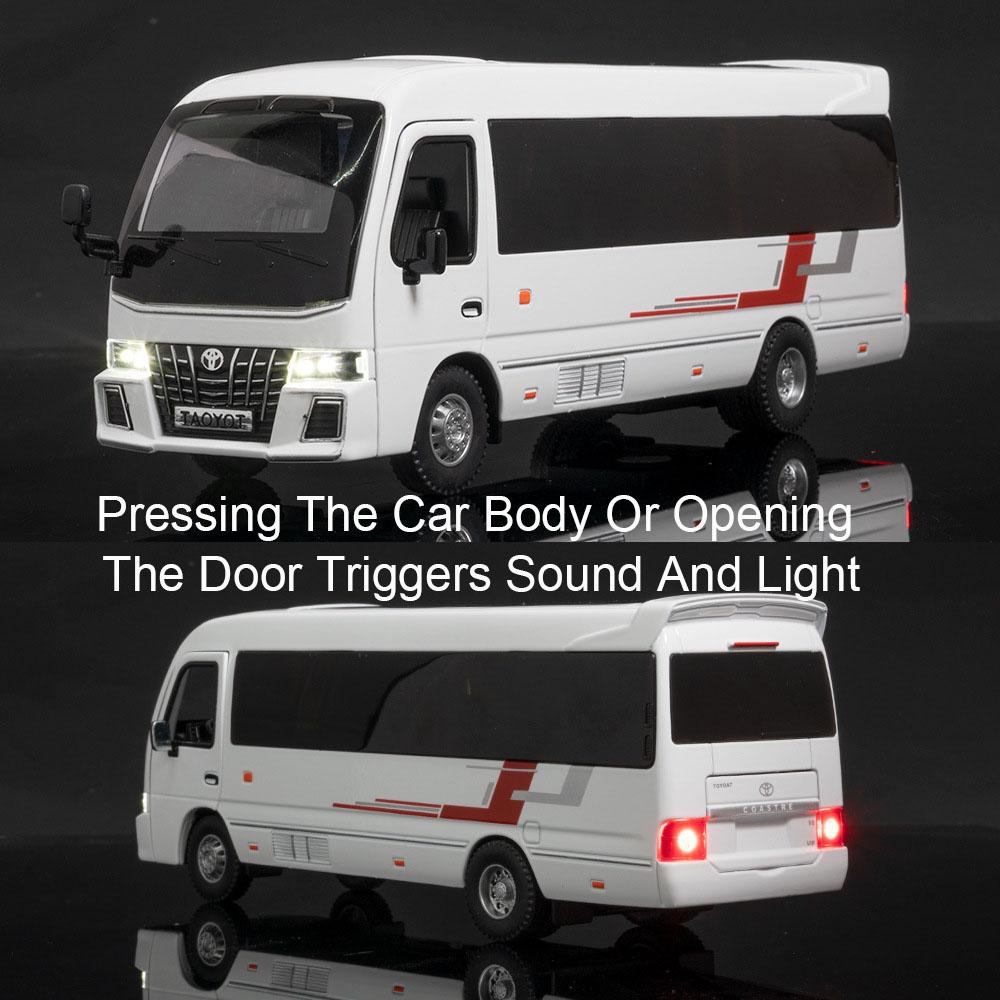 1:32 Wuling Rongguang Coaster Car Model Toy Doors Opened Pull Back Truck Models Sound Light Decorations Present for Children