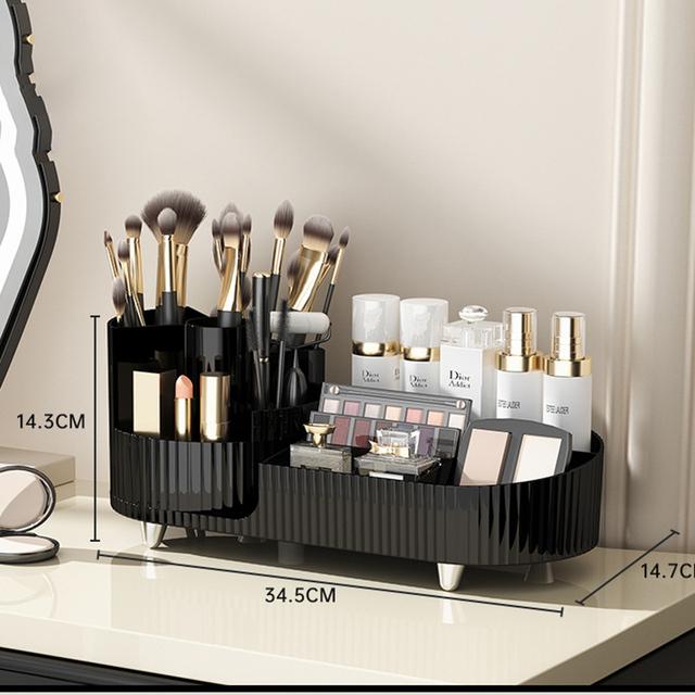 

Коробка для хранения косметики Вращающийся держатель для ручек Туалетный столик Настольный органайзер для кистей для макияжа Помада Тени для век Пуховка Полка