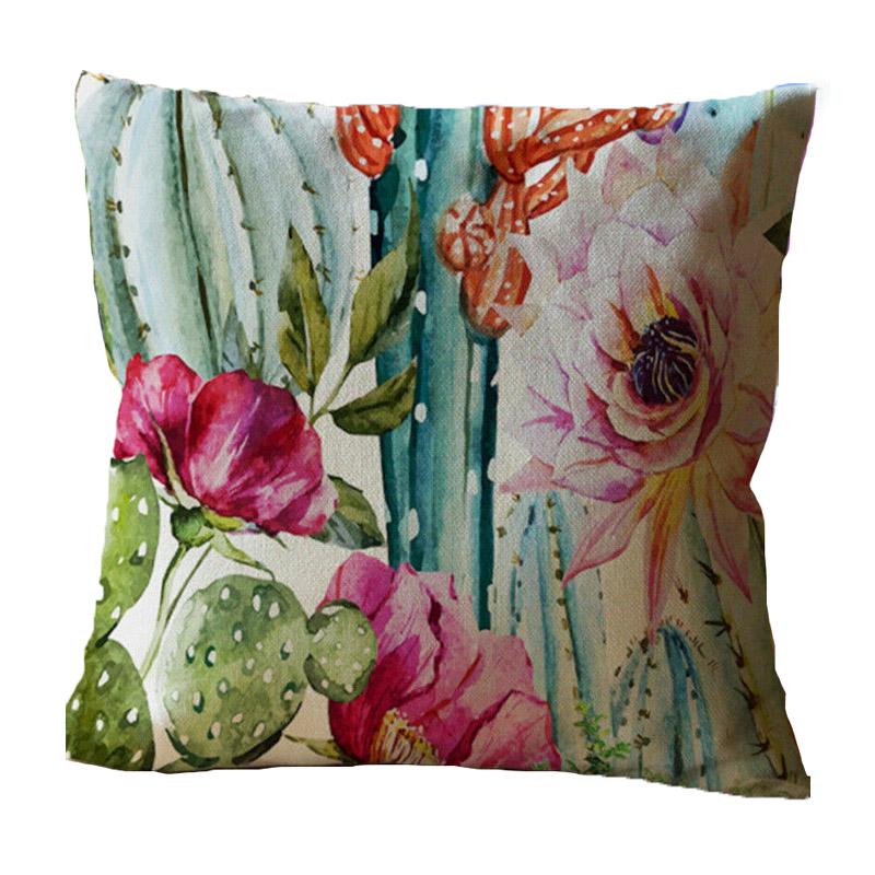 

Cactus Tropical Flower Linen Pillow Case Sofa Car Throw Cushion Cover Home Decor Red Flower