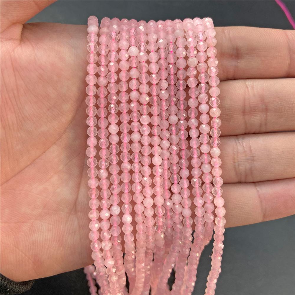 Faceted Natural Stone Pink Rose Quartzs Crystal Beads Round Amethysts Loose Beads for DIY Jewelry Making Necklace