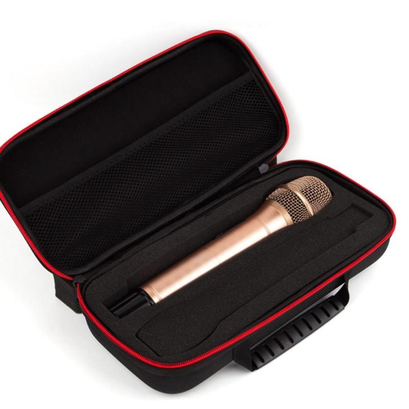 Durability EVA Microphone Storage Box Fit Two Wireless Mics with Adjustable Stand Metal Adapter Secure Zippered Pocket