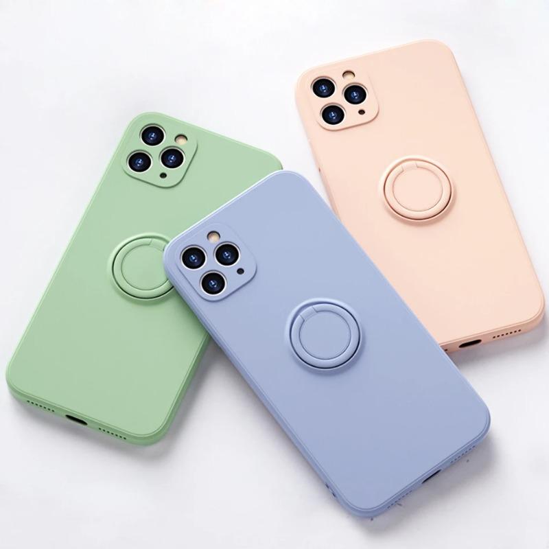 Luxury Liquid Silicone Metal Ring Holder Phone Case for Honor 20 30 30s V30 V40 50 SE 60 70 80 90 Pro Back Cover with Lanyard Shockproof