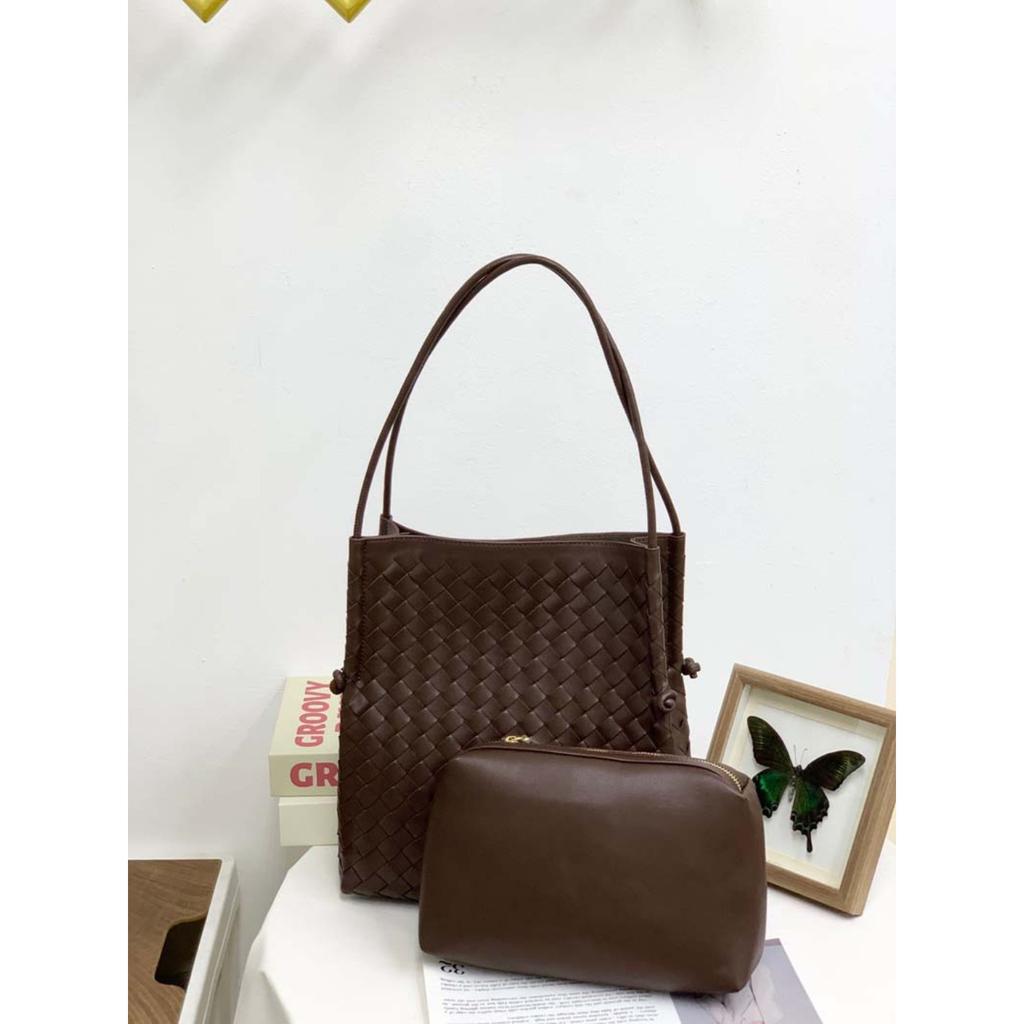 New knot leather woven shopping bag mother and child bag tote bag commuter large capacity underarm shoulder bag women