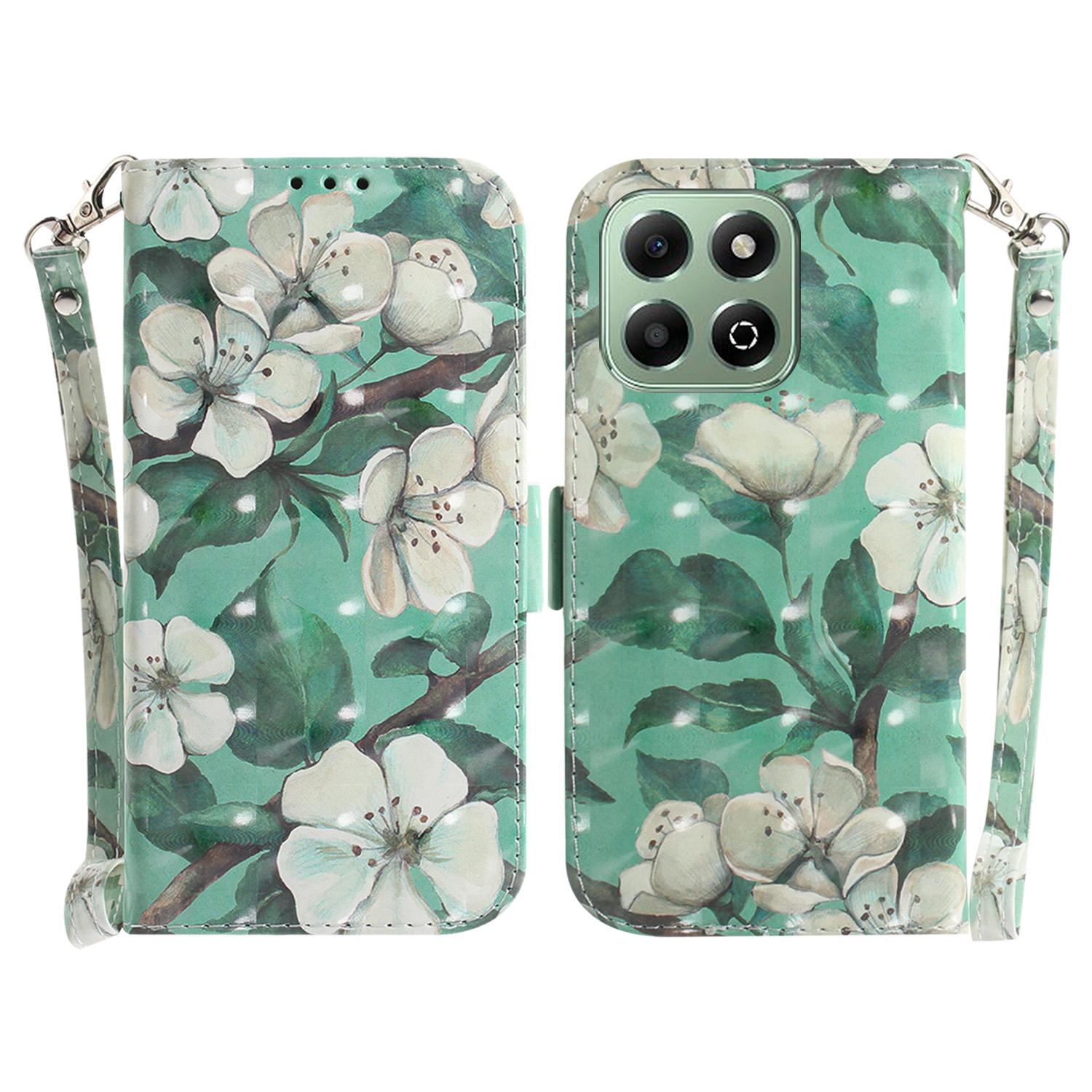 

For Honor X6b 4G Stand Case Pattern Printing Leather Wallet Phone Cover Watercolor Flowers
