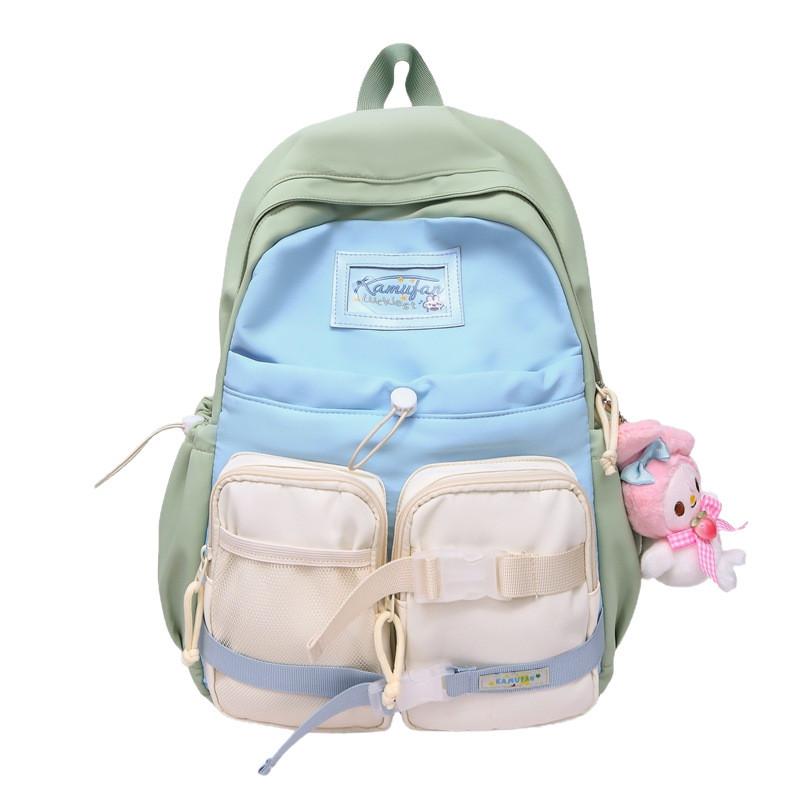 Nylon Student Backpack For Girls With Breathable Design And Geometric Pattern For School And Daily Use